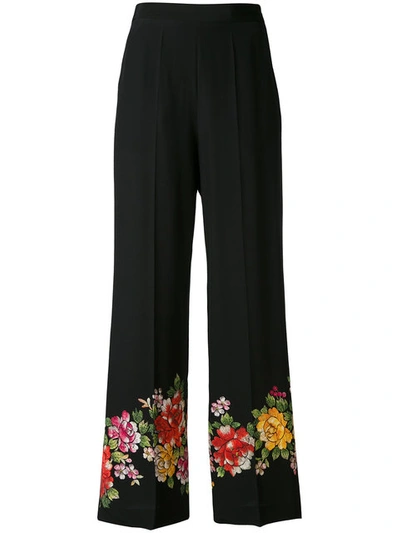 Etro Floral-embroidered Cropped Wide-leg Silk Pants In Black