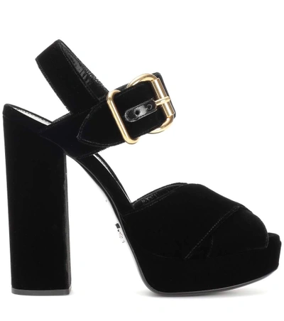 Shop Prada Velvet Platform Sandals In Black