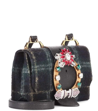 Shop Miu Miu Embellished Wool-blend Shoulder Bag