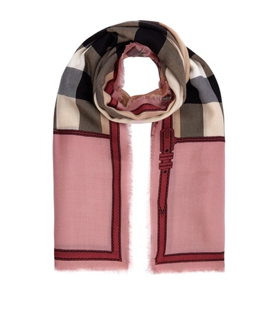 Burberry Horseferry Check Contrast Border Scarf In Purple