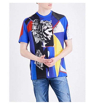Shop Versace Abstract-print Cotton-jersey T-shirt In Blue