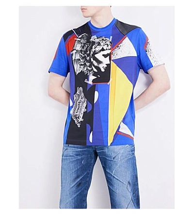 Shop Versace Abstract-print Cotton-jersey T-shirt In Blue