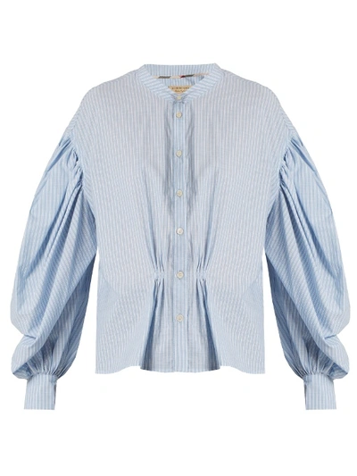 Burberry Lillum Balloon-sleeve Striped Cotton Shirt In Blue Stripe