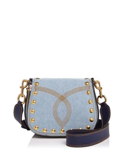 Shop Marc Jacobs Nomad Small Denim Saddle Bag In Denim/gold