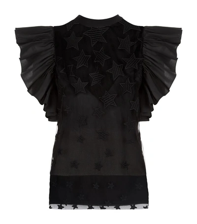 Elie Saab Star Embroidered Ruffled Top In Black