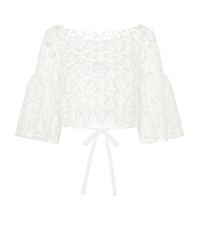 Milly Lydia Embroidered Crop Top In White
