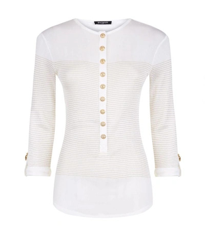 Balmain Striped Knit T-shirt In White