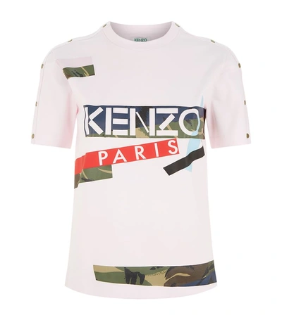 Kenzo Logo Popper Trim T-shirt In Pink