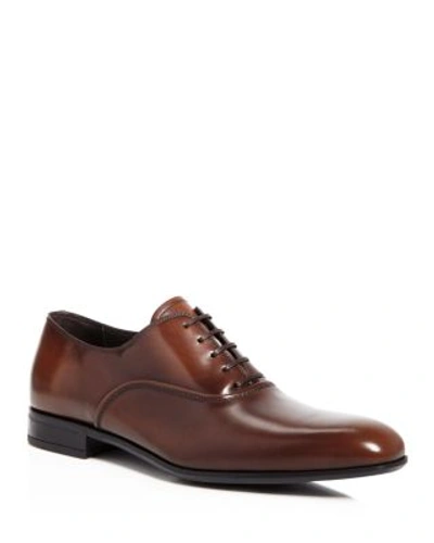Shop Ferragamo Men's Dunn Leather Almond Toe Oxford Shoes In Madera Brown