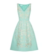 OSCAR DE LA RENTA Embroidered Faille V-Neck Dress