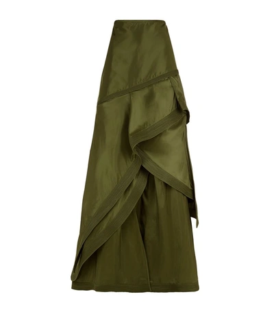 Johanna Ortiz Silk Taffeta Ruffle Maxi Skirt In Green