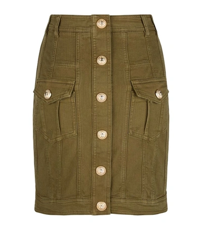 Balmain Button-down Denim Skirt In Green