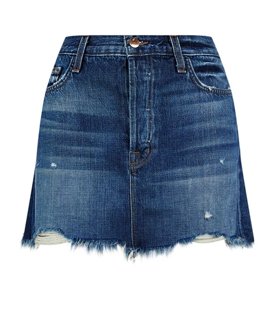 J Brand Bonny Distressed Denim Mini Skirt In Blue