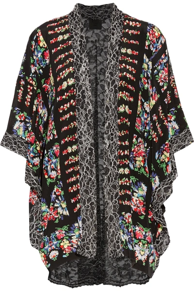 Anna Sui Corded Lace-paneled Floral-print Silk-voile Jacket