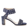 JIMMY CHOO VETO 65 Denim Leather Sandals with Silver Studs