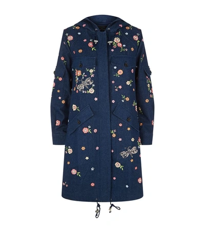Needle & Thread Dragonfly Embroidered Garden Parka In Blue