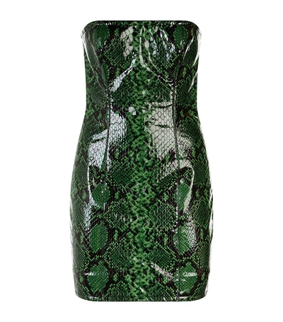 Balmain Python Print Leather Mini Dress In Green