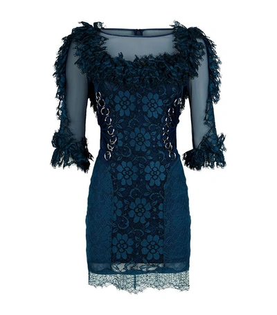 Shop Christopher Kane Silver Ring Lace Dress In Blue