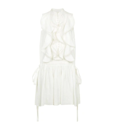 Shop Chloé Ruffle Front Linen Dress In Ivory