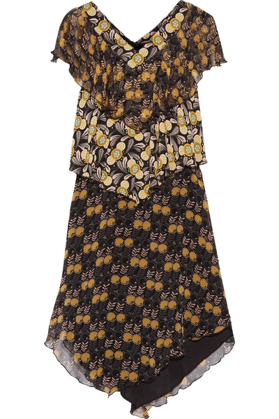 Anna Sui Ruffled Tiered Printed Silk-chiffon Dress