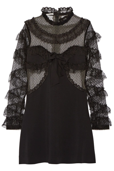 Alessandra Rich Ruffled-trimmed Tulle And Cady Mini Dress