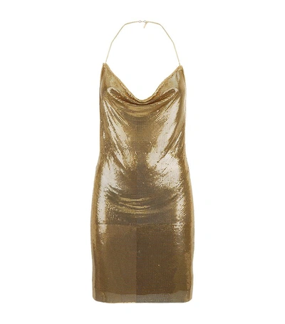 Balmain Halterneck Chain Mail Dress In Gold