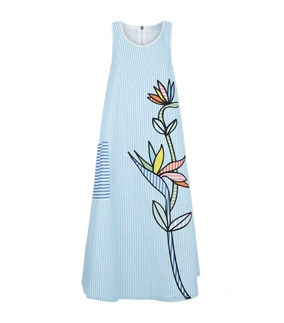 Mira Mikati Birds Of Paradise Embroidered Scuba Dress In Blue