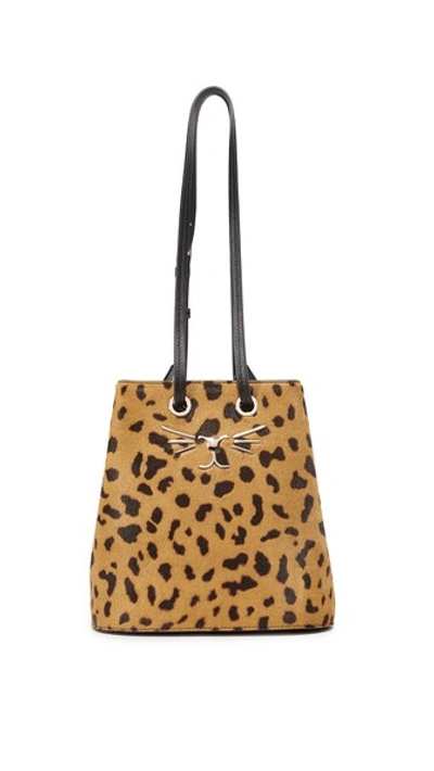 Shop Charlotte Olympia Feline Bucket Bag In Hyena