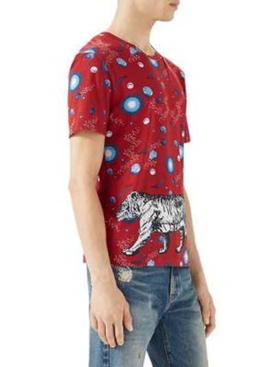 Shop Gucci Space Animals-print Modal & Silk T-shirt In Red