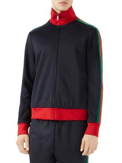 Shop Gucci Technical Jersey Jacket In Blue Multi