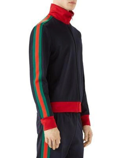 Shop Gucci Technical Jersey Jacket In Blue Multi