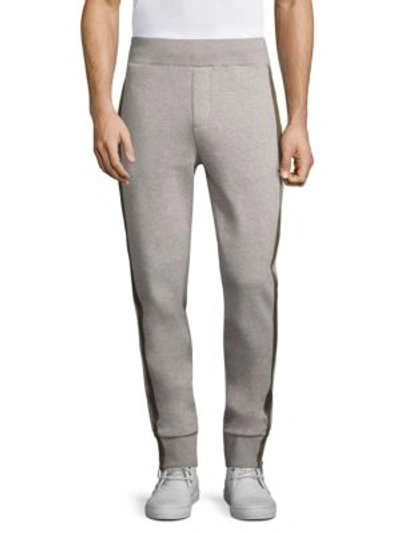 Shop Moncler Zip Cuff Cotton Jogger Pants In Light Grey