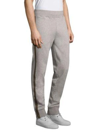 Shop Moncler Zip Cuff Cotton Jogger Pants In Light Grey