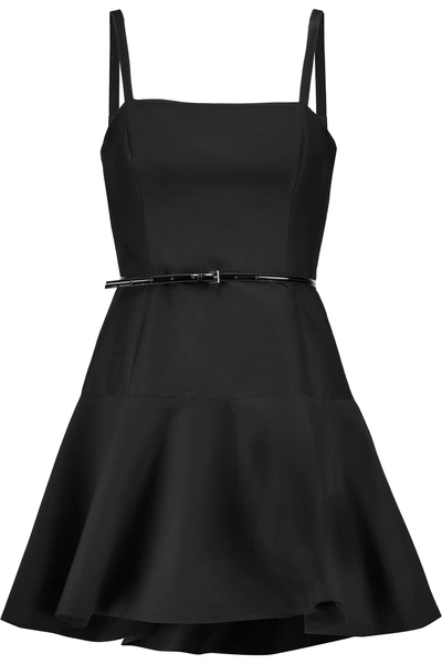 Halston Heritage Belted Fluted Cotton And Silk-blend Mini Dress