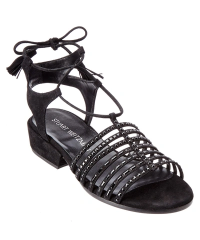 Stuart Weitzman Skippity Suede Sandal In Black