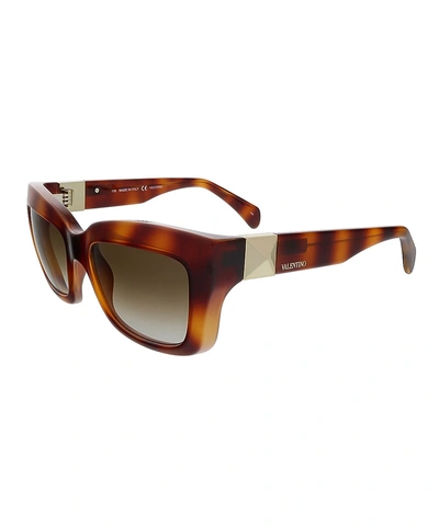 Valentino V692s 725 Blond Havana Rectangular Sunglasses In Nocolor