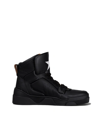 Givenchy Men&#39;s  Black Leather Hi Top Sneakers'