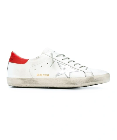 Golden Goose Men&#39;s  White/red Leather Sneakers'