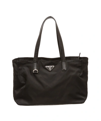 Chanel  - Prada Black Nylon Leather Double Handle Tote Bag'