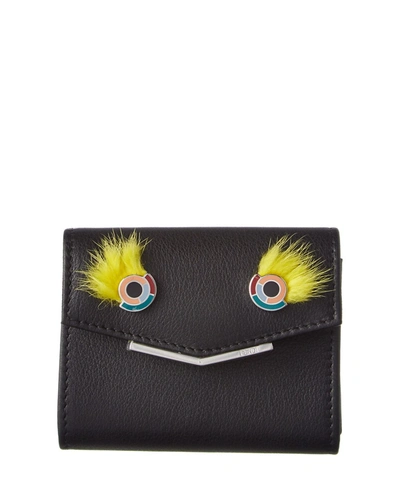 Fendi Bug Leather Short Wallet' In Black