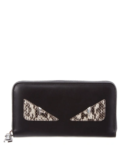 Fendi Leather Ziparound Wallet In Black/white
