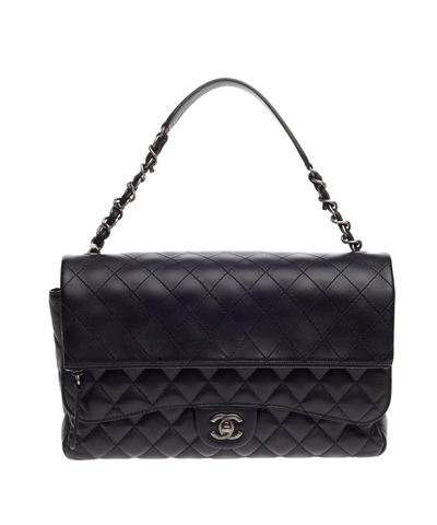 Chanel Chain Double Flap Bag Quilted Lambskin Large' In Black