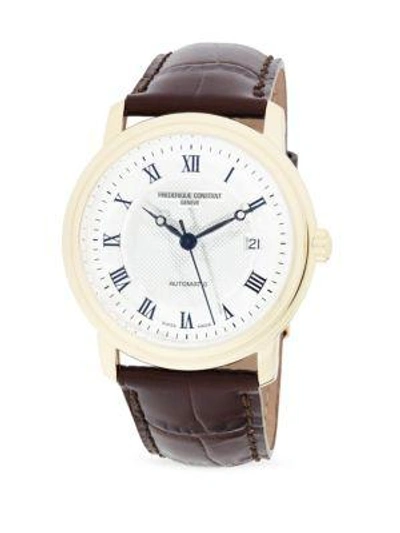 Shop Frederique Constant Stainless Steel & Leather Strap Watch In Yellow Gold