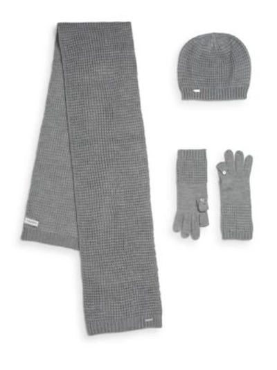 Calvin Klein Waffle-knit Three-piece Scarf Set In Grey