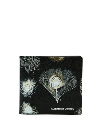 Alexander Mcqueen Peacock Feather Leather Bi-fold Wallet, Black/white