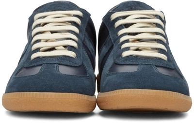 Shop Maison Margiela Navy Replica Sneakers In 478 Dark Blue/amber