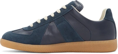 Shop Maison Margiela Navy Replica Sneakers In 478 Dark Blue/amber