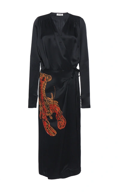 Shop Attico Gabriela Satin Dressing Gown With Lobster Embroidery