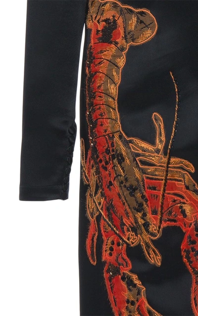 Shop Attico Gabriela Satin Robe With Lobster Embroidery