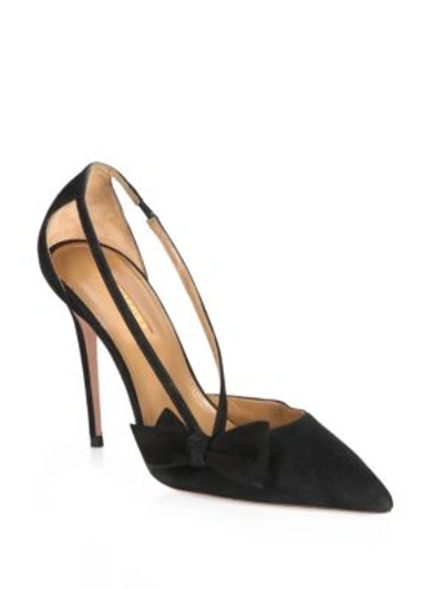 Aquazzura Parisienne Bow-embellished Suede Pumps In Black